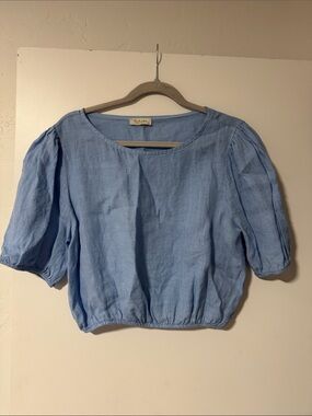 Blue Puff Sleeve Crop Top - Unbranded